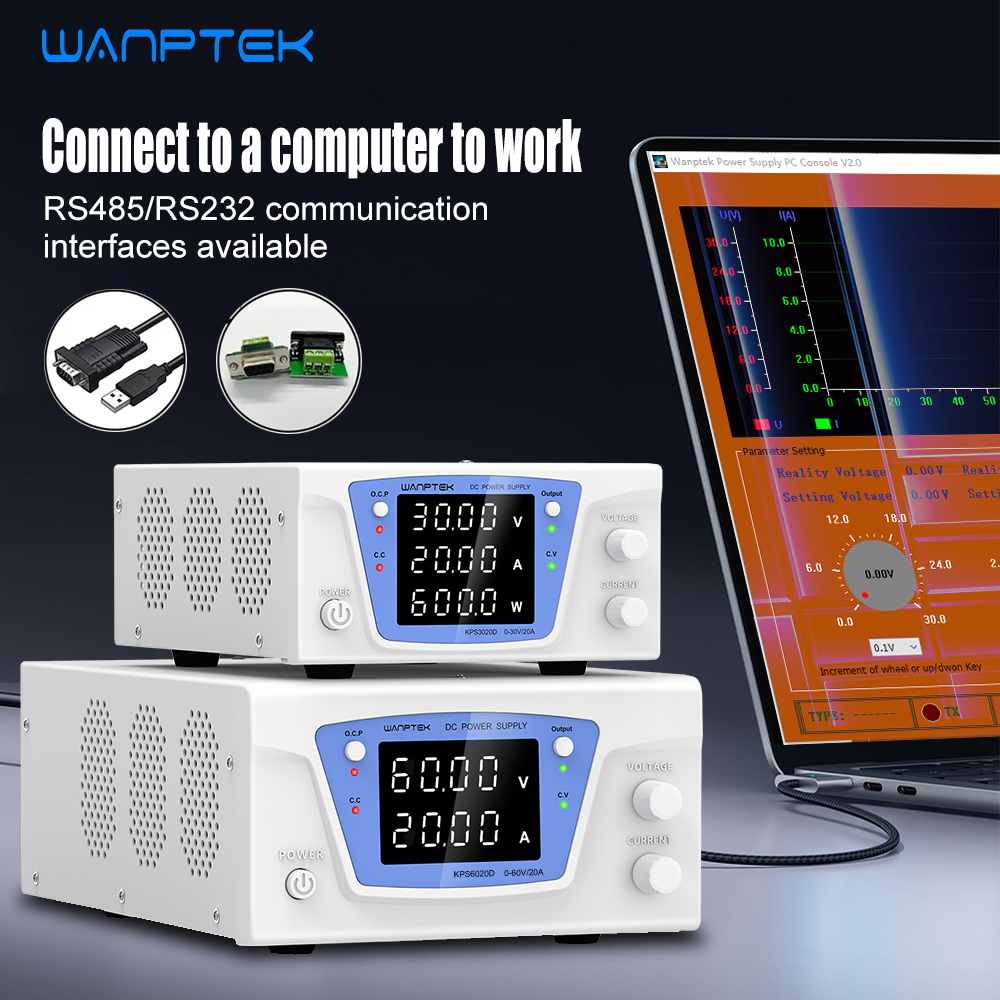 Programmable Dc Power Supply 60V 10A - Wanptek RS485/RS232 fuente de alimentación CC