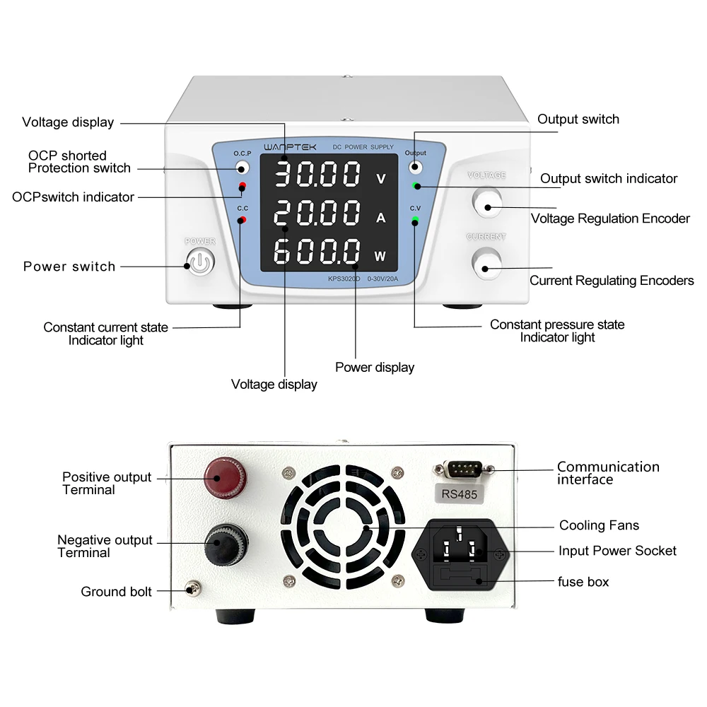 Wanptek RS485/RS232 fuente de  - Programmable Dc Power Supply 60V 10A reseña y precio
